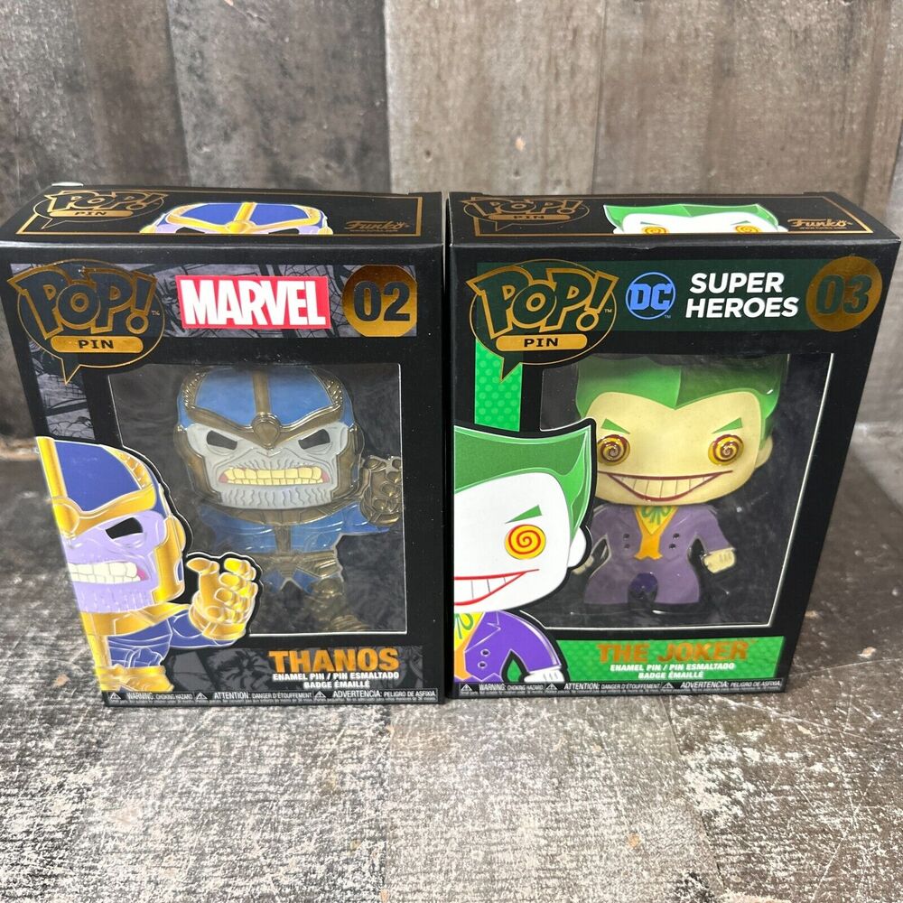 Marvel Funk‎ Pop Pin Lot! Thanos #02 and Joker #03 DC